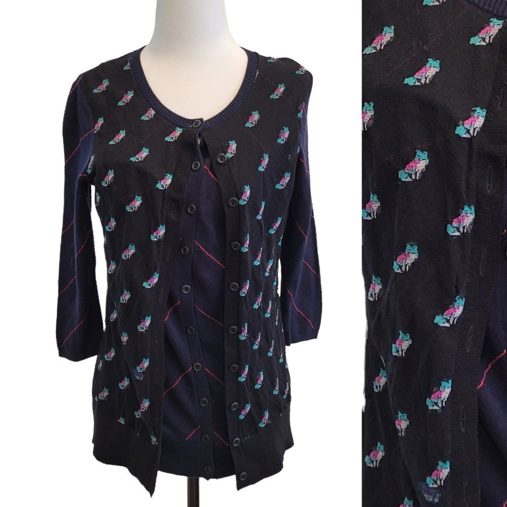 Anthropologie Moth layered fox print striped  cardigan small